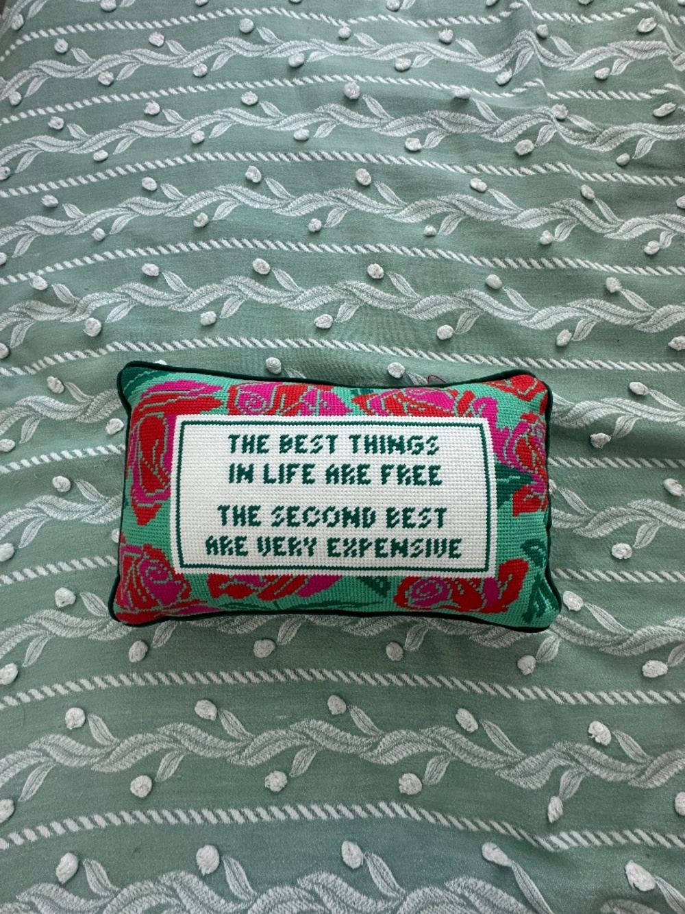 Furbish Studio "The Best Things in Life Are Free" Needlepoint Pillow NWT